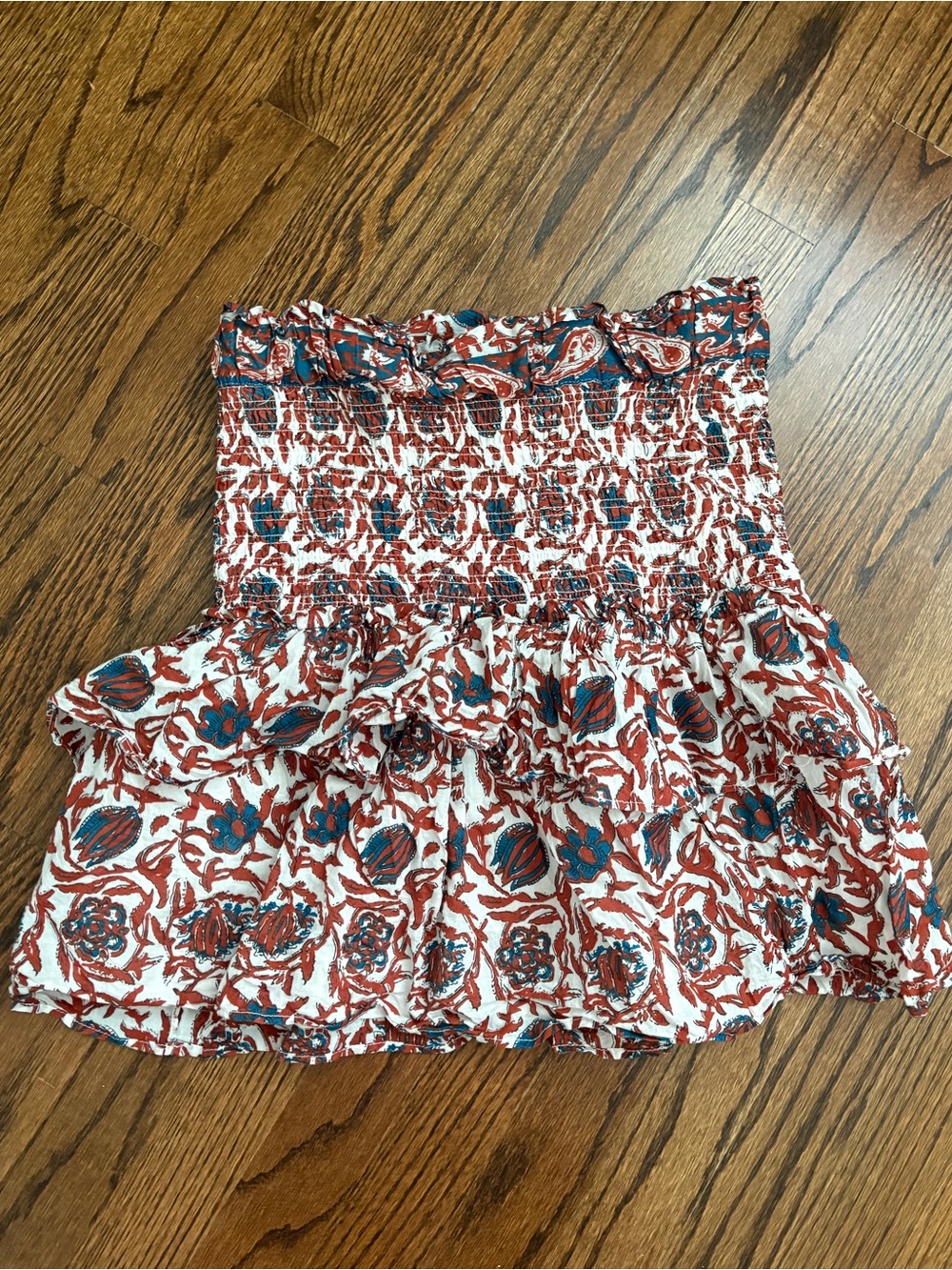 House of Harlow 1960 White Mini Skirt with Rust & Teal Floral Print